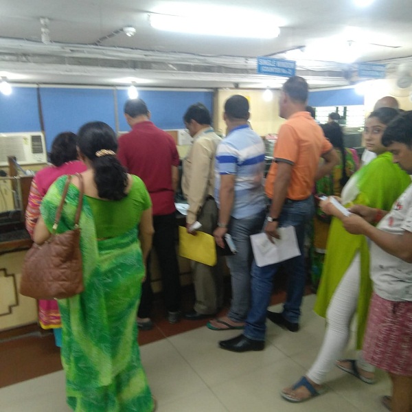Customers waiting for their turn at Vasundhara Branch of SBI